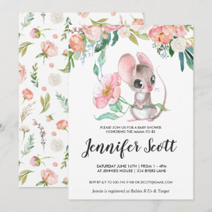 Little Floral Mouse Baby Shower Invitation