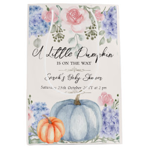Little Floral Pumpkin Halloween Fall Baby Shower Medium Gift Bag