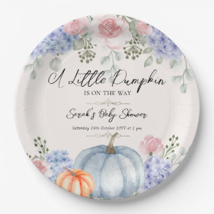 Little Floral Pumpkin Halloween Fall Baby Shower Paper Plate