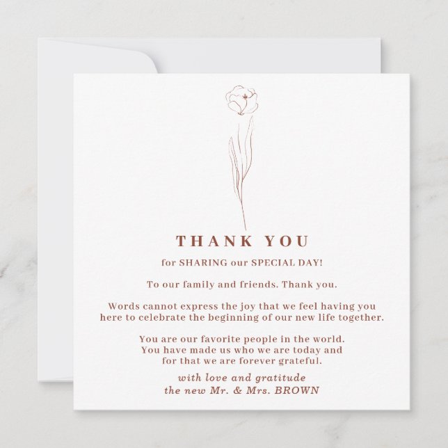 Little Flower Boho Terracotta Indie thank you Invitation (Front)