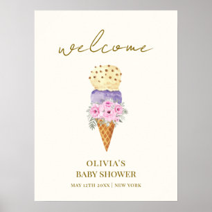 Little Flower Scoop Ice Cream Baby Shower Welcome  Poster