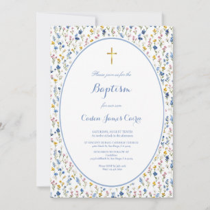 Little Flower Watercolor Boy Baptism Invitation