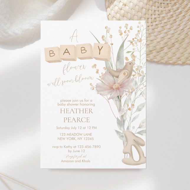 Little Flower Wooden Block Baby Shower Invitation (Creator Uploaded)