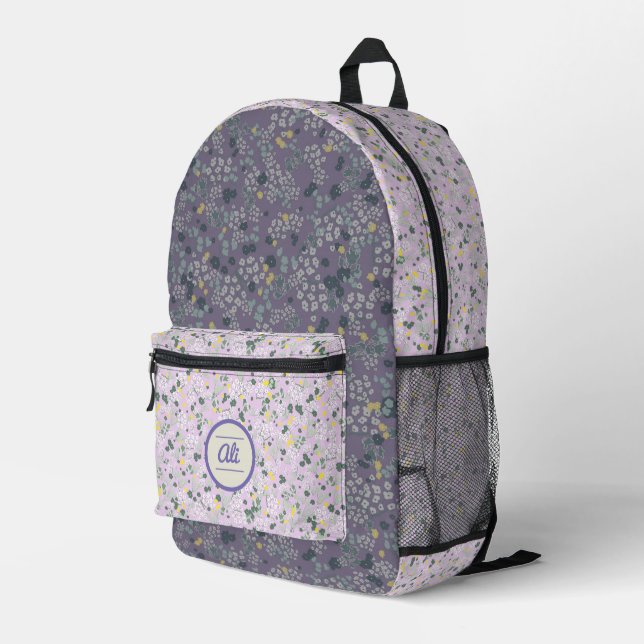 Little Flowers lilac and purple background Printed Backpack (Back Corner Right)