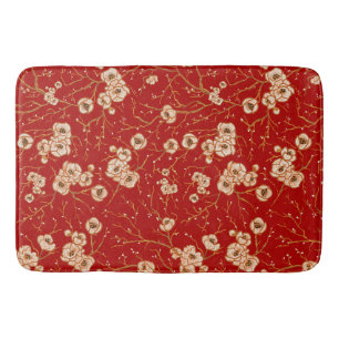 Little flowers on red pattern bath mat