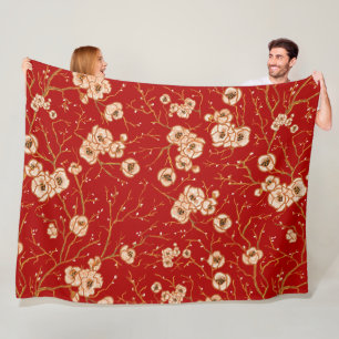 Little flowers on red pattern fleece blanket