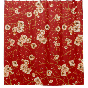 Little flowers on red pattern shower curtain