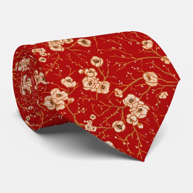 Little flowers on red pattern tie (Rolled)
