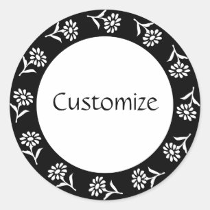 Little Flowers Template - B&W Classic Round Sticker
