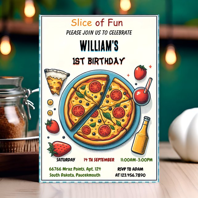little food boy girl teen pizza first 1st birthday invitation (Creator Uploaded)