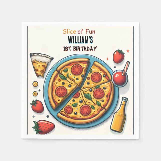 little food boy girl teen pizza first 1st birthday napkin (Front)
