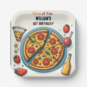 little food boy girl teen pizza first 1st birthday paper plate