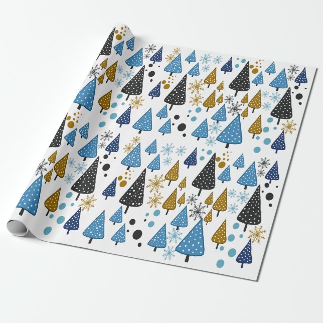 Little Forest Blue wrapping paper  (Unrolled)