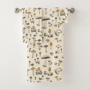 Little Forest Mushrooms on a Beige Background Bath Towel Set