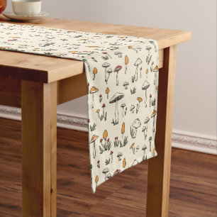 Little Forest Mushrooms on a Beige Background Medium Table Runner
