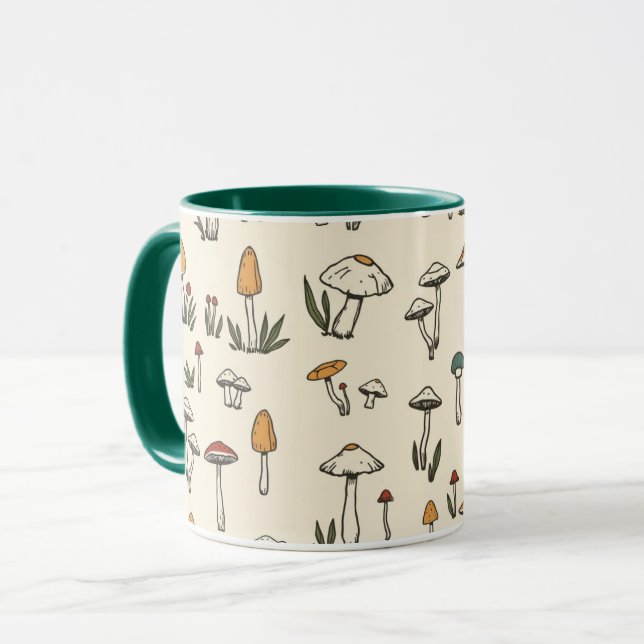 Little Forest Mushrooms on a Beige Background Mug (Front Left)