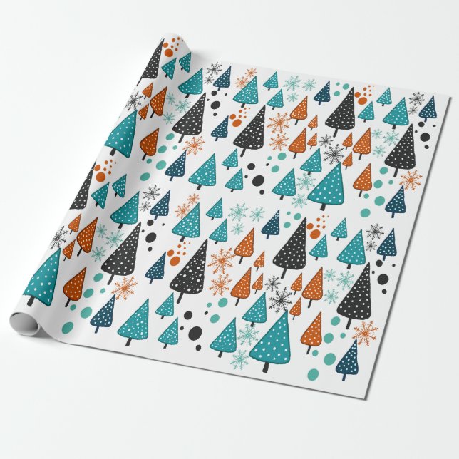 Little Forest Teal-Orange wrapping paper  (Unrolled)
