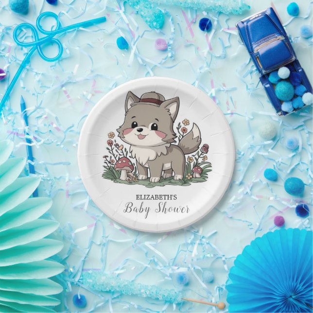 Little Forest Wolf Baby Shower Paper Plate (Party)