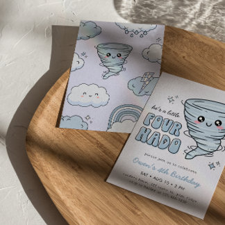 Little Fournado Blue Tornado 4th Birthday Invitation