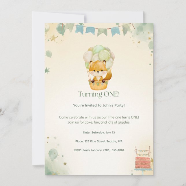 Little Fox 1st Birthday Invitation (Front)