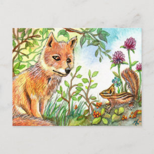 Little Fox And Chipmunk Postcard