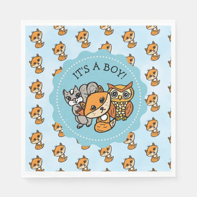 Little Fox and Forest Friends Baby Shower Napkin (Front)