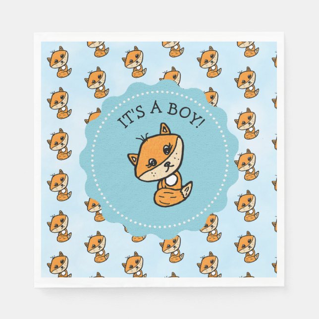 Little Fox and Forest Friends Baby Shower Napkin (Front)