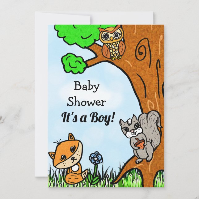 Little Fox and Forest Friends Boy's Baby Shower Invitation (Front)