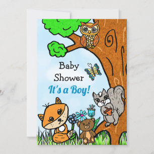 Little Fox and Forest Friends Boy's Baby Shower Invitation