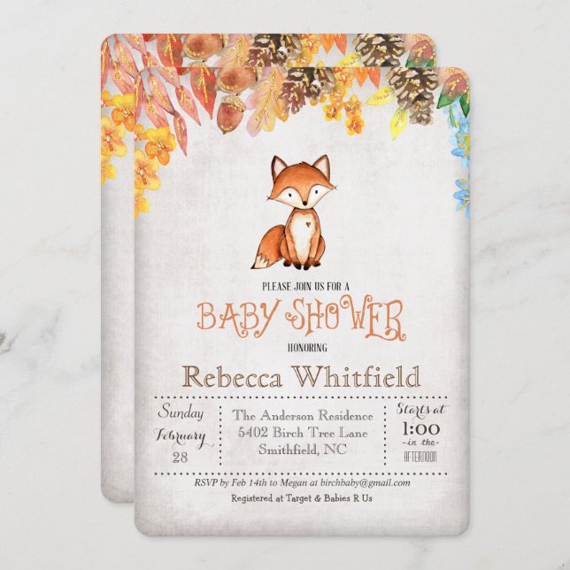 Little Fox Baby Shower Invitation (Front/Back)