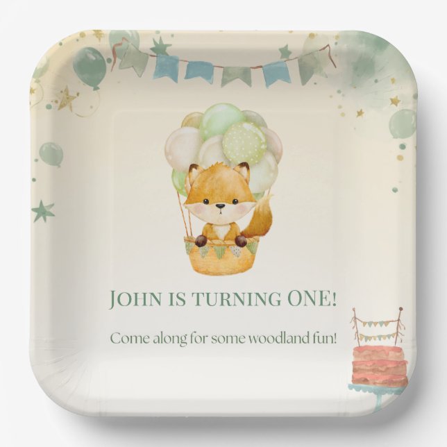 Little Fox Birthday Paper Plates (Front)