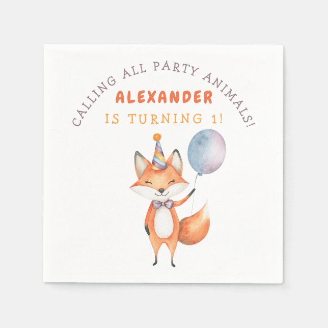 Little Fox Birthday Party Napkin (Front)