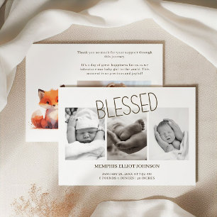 Little Fox Blessed Baby Photo Birth Announcement