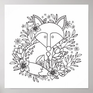 Little Fox Colouring Page Poster