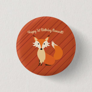 Little Fox Cute Colourful 1st Birthday Party Theme 3 Cm Round Badge