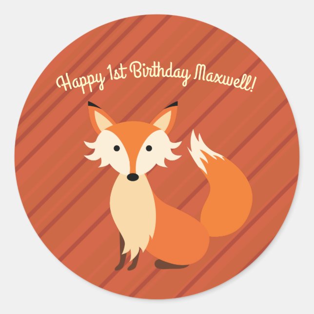 Little Fox Cute Colourful 1st Birthday Party Theme Classic Round Sticker (Front)