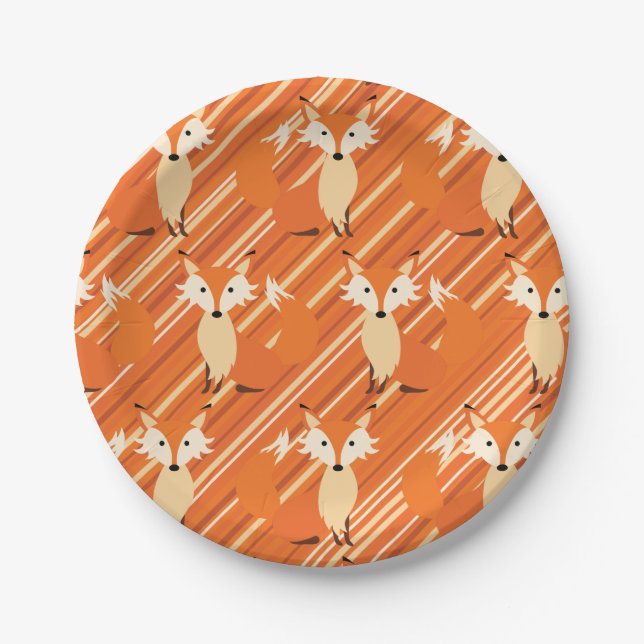 Little Fox Cute Colourful 1st Birthday Party Theme Paper Plate (Front)