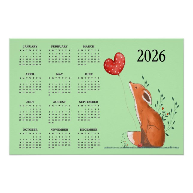 Little Fox Design 2026 Calendar  Poster (Front)