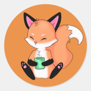 Little Fox Drinking Tea Stickers