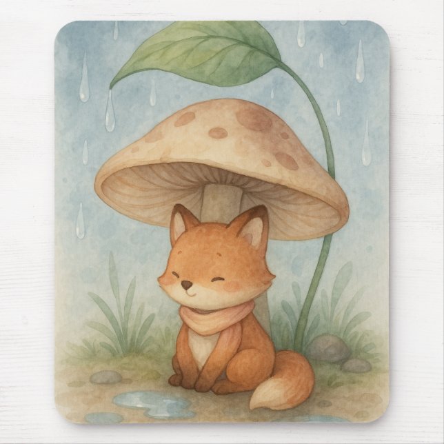 Little Fox in the Rain Mouse Mat (Front)