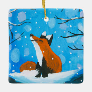 Little Fox Loves Snow Ceramic Ornament