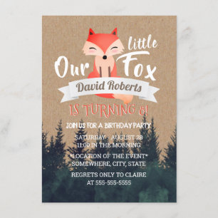 Little Fox Rustic Forest Birthday Party Invitation