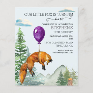 Little Fox Watercolor Woodland Forest Birthday
