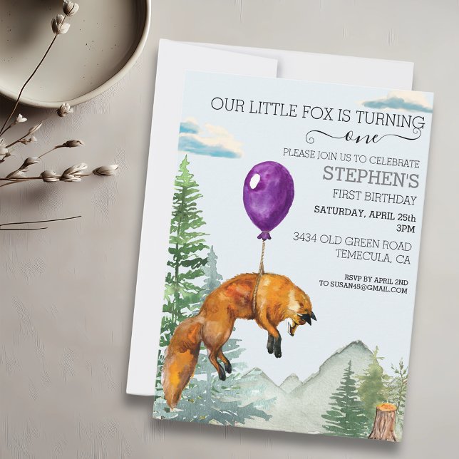 Little Fox Watercolor Woodland Forest Birthday  Invitation (Creator Uploaded)