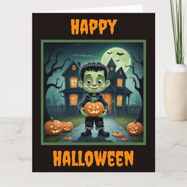 Little Frankenstein Halloween Card (Front)