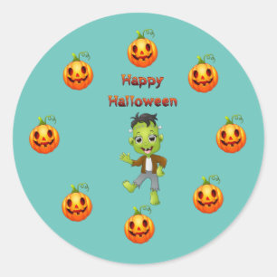 Little Frankenstein Halloween theme. Classic Round Sticker