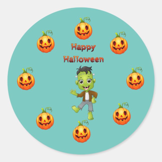 Little Frankenstein Halloween theme. Classic Round Sticker (Front)