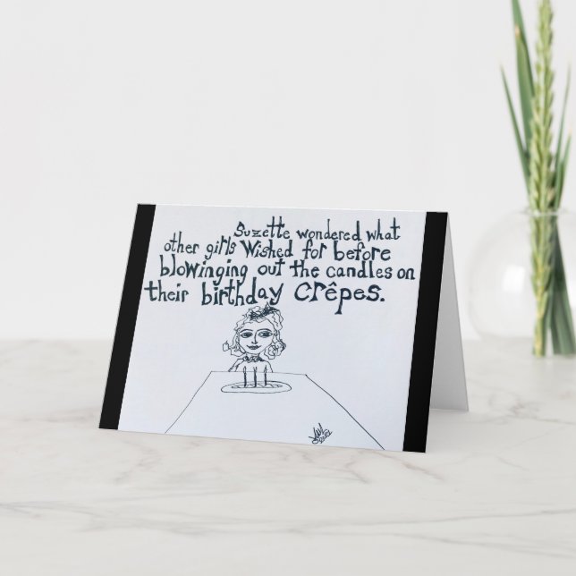 Little French Girl's Birthday Crepe Cake Wish Card (Front)