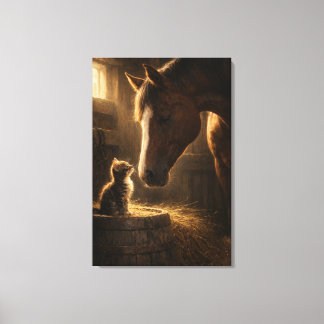 Little Friend | Horse & Kitten | Stretched Canvas Print