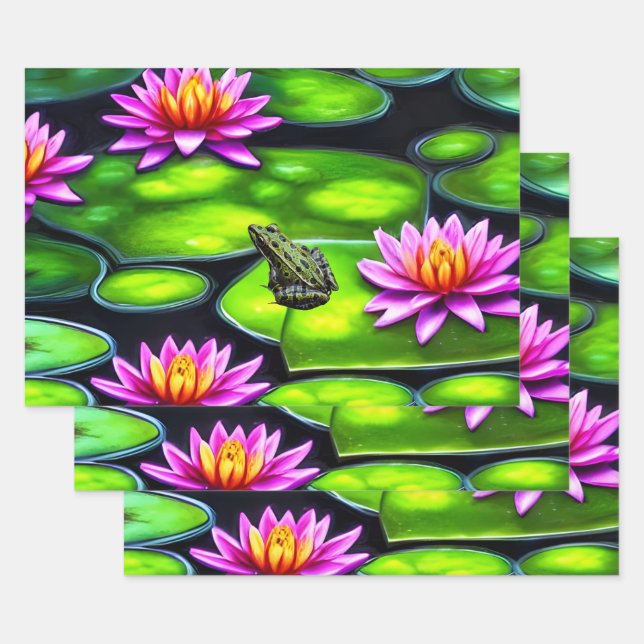 Little Frog on Lily Pad Wrapping Paper Sheet (Set)